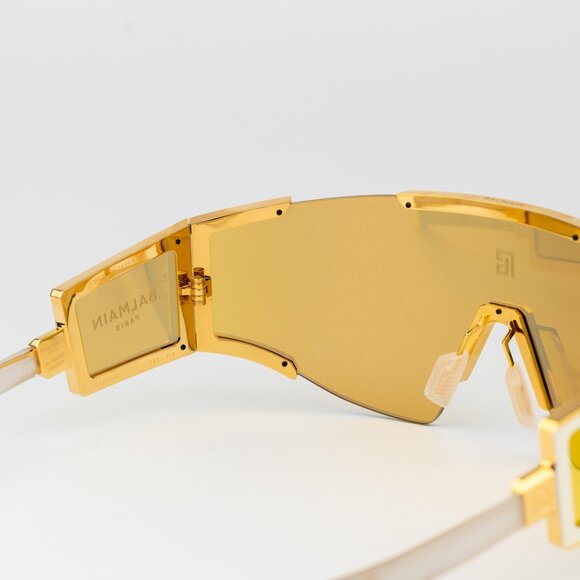 Balmain Men Sunglasses Titanium Gold Bronze Mirror Mask FLECHE BPS-138B-141 - Picture 11 of 14